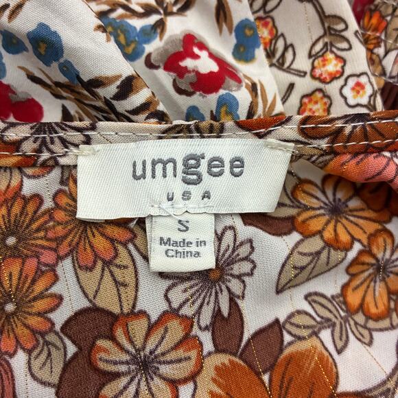 Umgee Floral Tiered Long Sleeve Maxi Dress Womens S Brown Farmhouse Cottagecore - Picture 6 of 7